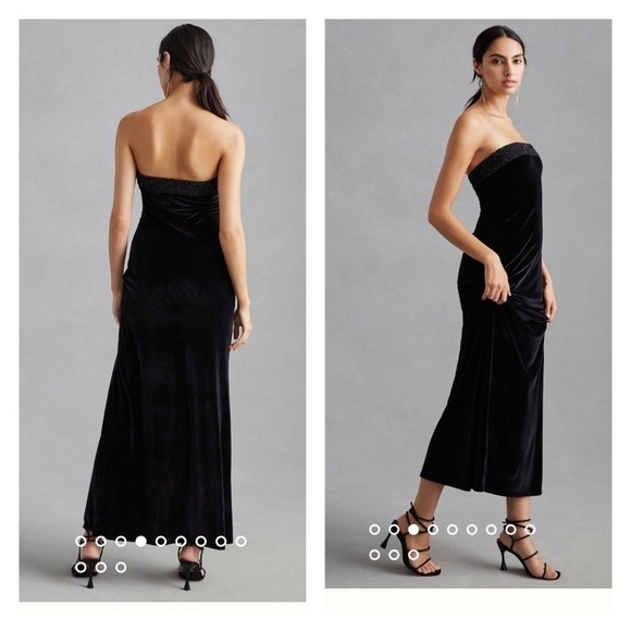 Anthropologie Payal Jain Black Velvet Strapless Beaded Formal Maxi Gown Large - Picture 7 of 15